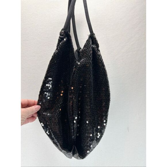 Candie’s Black Sequin Shoulder Bag Purse Tote Sparkly Holiday Party Evening Hobo - Picture 2 of 9